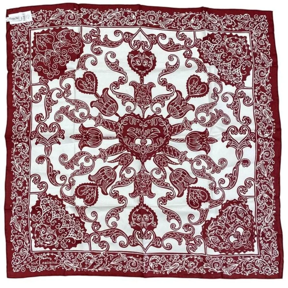 Christian Dior Scarf Accessory Silk Logo Bandana Pattern All Over Pattern White